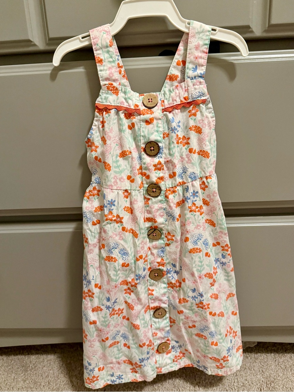 Girls Floral Button-Front Sundress - Orange & Blue 3t